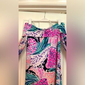 Lilly Pulitzer Trisha Dress All That She Wants Off-The-Shoulder EUC Sz L
